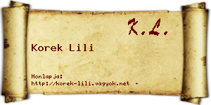 Korek Lili névjegykártya